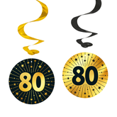80 Jaar Zwart Goud Swirls 4st